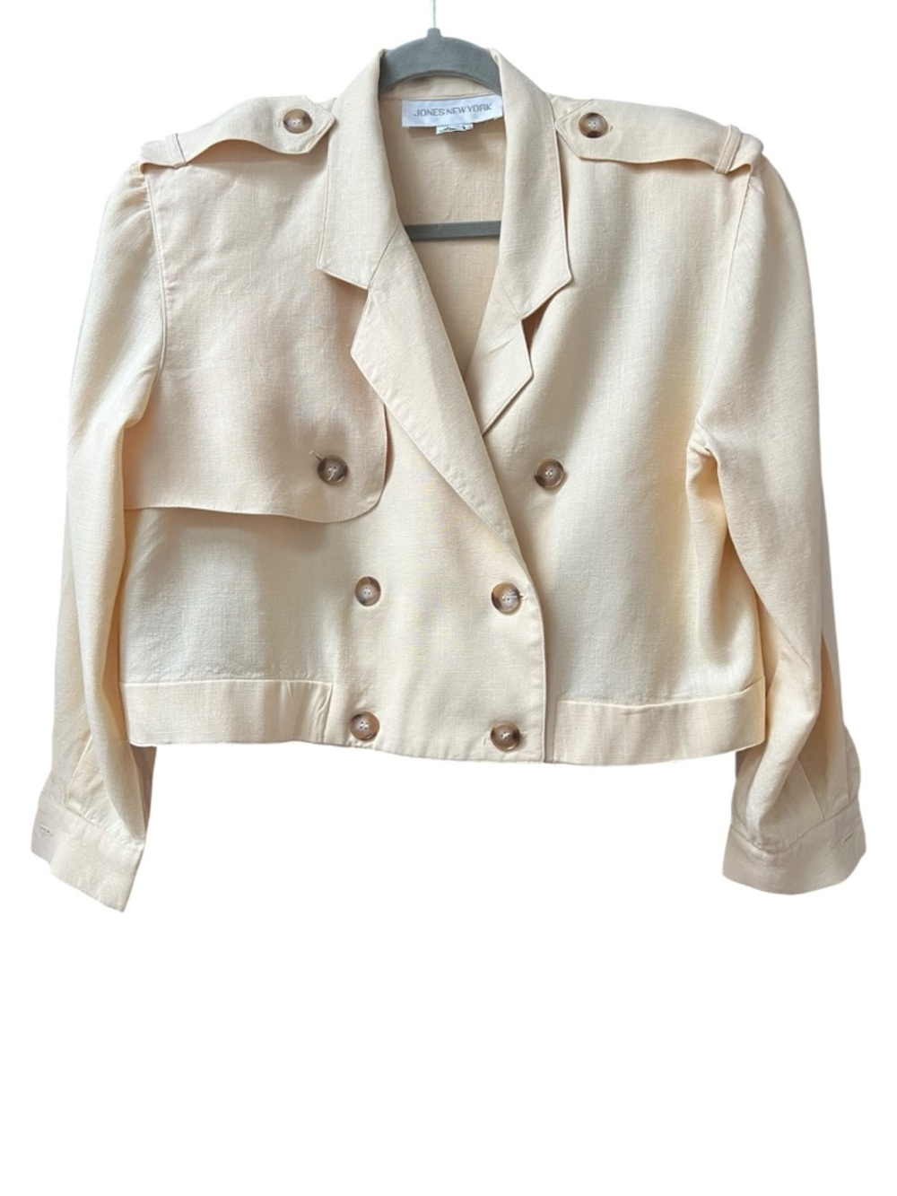 Jones New York Vintage Linen Double Breasted Military Style Cropped Jacket Size